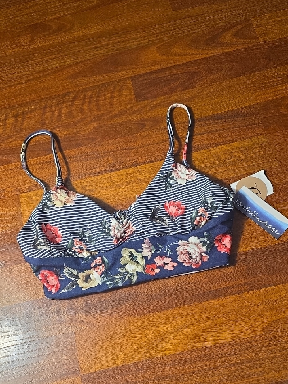 Floral Stripe Bralette in Navy by Unbranded